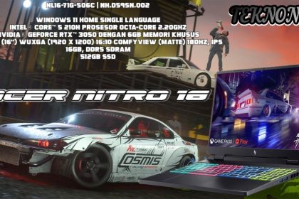 NL16-71G-506C | NH.D59SN.002 Windows 11 Home Single Language Intel® Core™ 5 210H prosesor Octa-core 2.20GHz NVIDIA® GeForce RTX™ 3050 dengan 6GB Memori khusus 40.6cm (16") WUXGA (1920 x 1200) 16:10 ComfyView (Matte) 180Hz, IPS 16GB, DDR5 SDRAM 512GB SSD